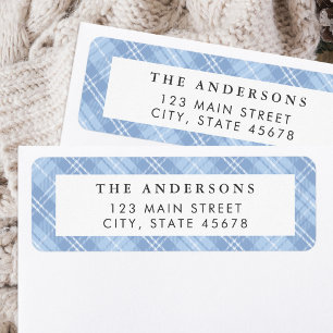 Modern Blue Plaid Return Address Label