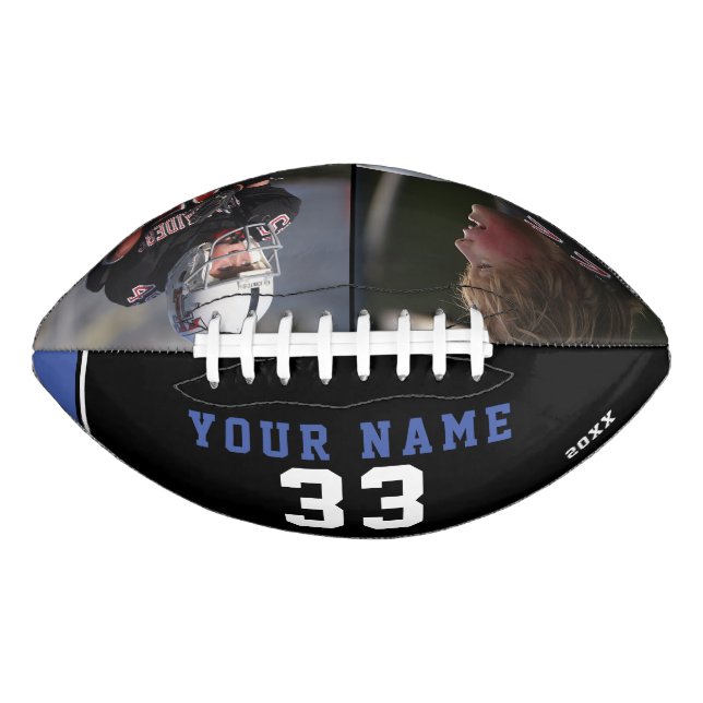 Modern Blue Player Name Number 2 Photo Collage Football (Front)
