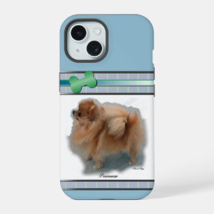 Modern Blue Pomeranian Dog Art iPhone 15 Case