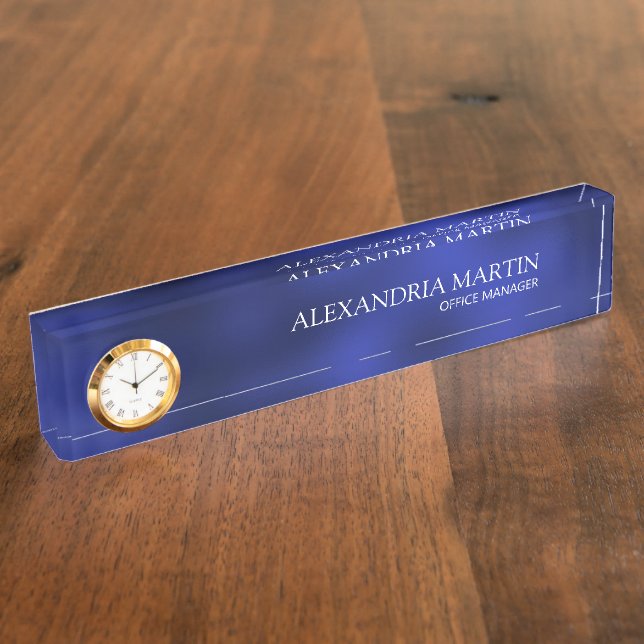 Modern Blue Professional Job Title Name Desk Nameplate (Side)