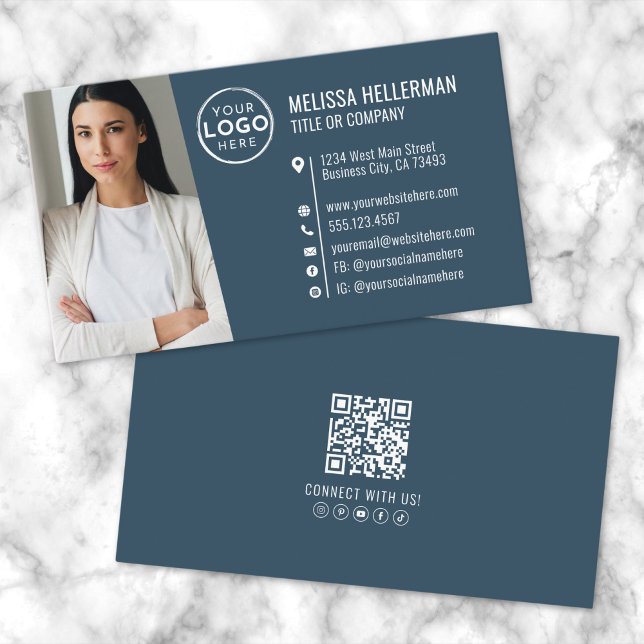 Modern Blue Professional QR Code Photo Logo Business Card (Modern Blue Professional QR Code Photo Logo Business Card)
