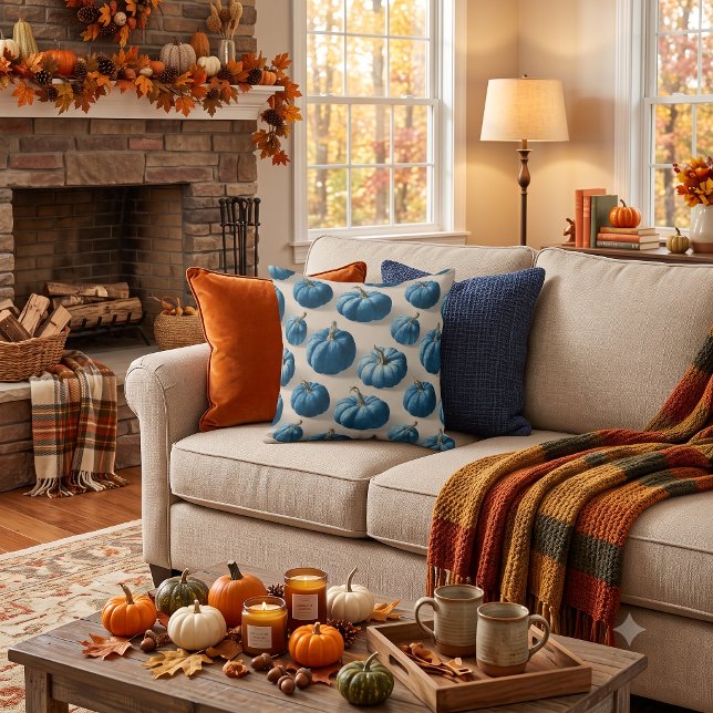 Modern Blue Pumpkin Fall Design Cushion (Creator Uploaded)