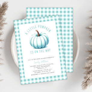 Modern Blue Pumpkin Gingham Plaid Boy Baby Shower  Invitation