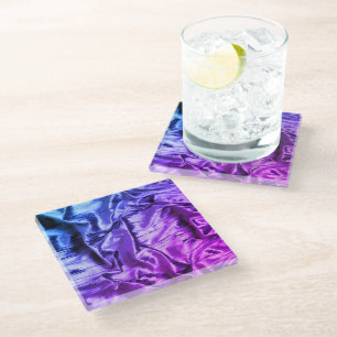 Modern Blue Purple Crushed Velvet Glass Coaster