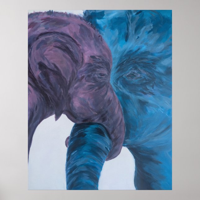 Modern Blue & Purple Elephant Expressionist Poster (Front)