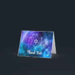 Modern Blue Purple Galaxy Bat Bar Mitzvah Folded Thank You Card<br><div class="desc">Create your own cool bat bar mitzvah thank you cards on a unique, blue and purple galaxy themed DIY template. This universe design features watercolor nebula art by Raphaela Wilson in a dark night sky aglow with stars. The Jewish Star of David and space spiral are optional, and you can...</div>