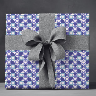 Modern Blue Purple Geometric Love Heart Pattern Wrapping Paper