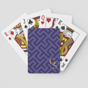 Modern blue purple geometric patterns monogram playing cards