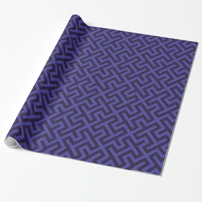 Modern blue purple geometric patterns monogram wrapping paper (Unrolled)