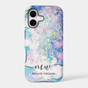 Modern blue purple glitter chic monogrammed
