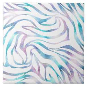 Modern Blue Purple Glitter Glam Zebra Print Ceramic Tile