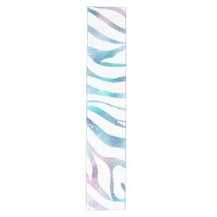 Modern Blue Purple Glitter Glam Zebra Print Medium Table Runner