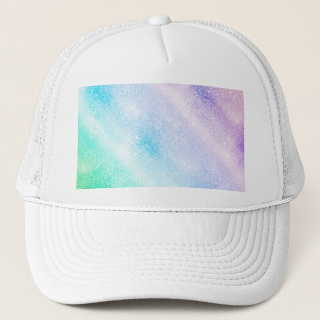 Modern Blue Purple Glitter Ombre Glam Design Trucker Hat (Front)