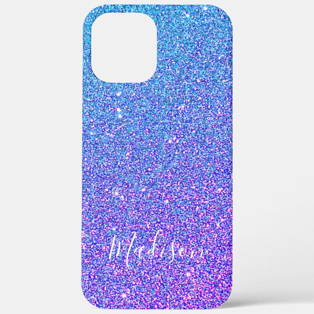 Modern Blue Purple Gradient Glitter Ombre Monogram Case-Mate iPhone Case (Back)
