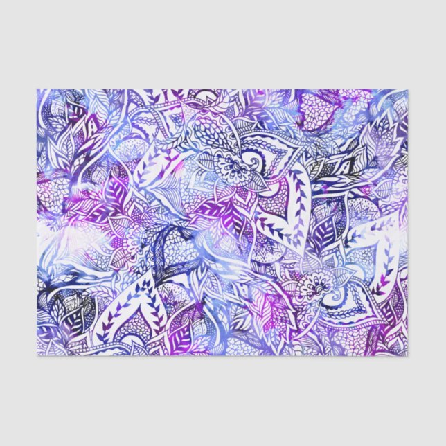 Modern blue purple hand drawn floral boho tissue paper (Front)