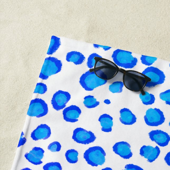 Modern Blue Purple Leopard Animal Print Pattern Beach Towel (In Situ)