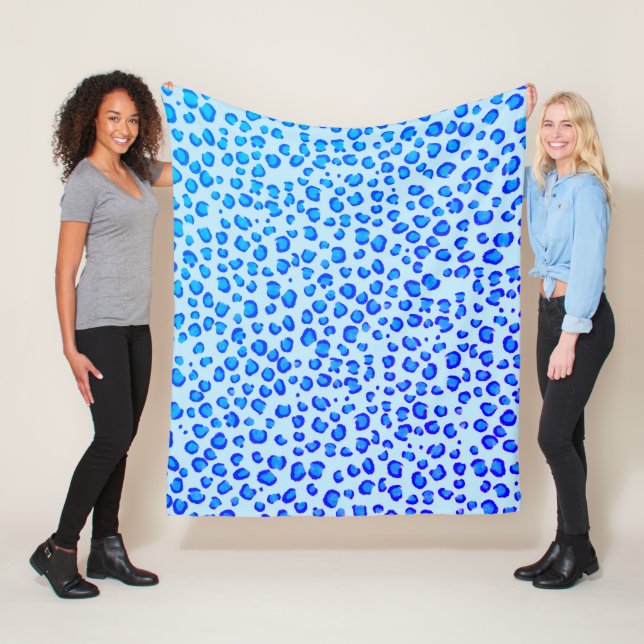 Modern Blue Purple Leopard Animal Print Pattern Fleece Blanket (In Situ)