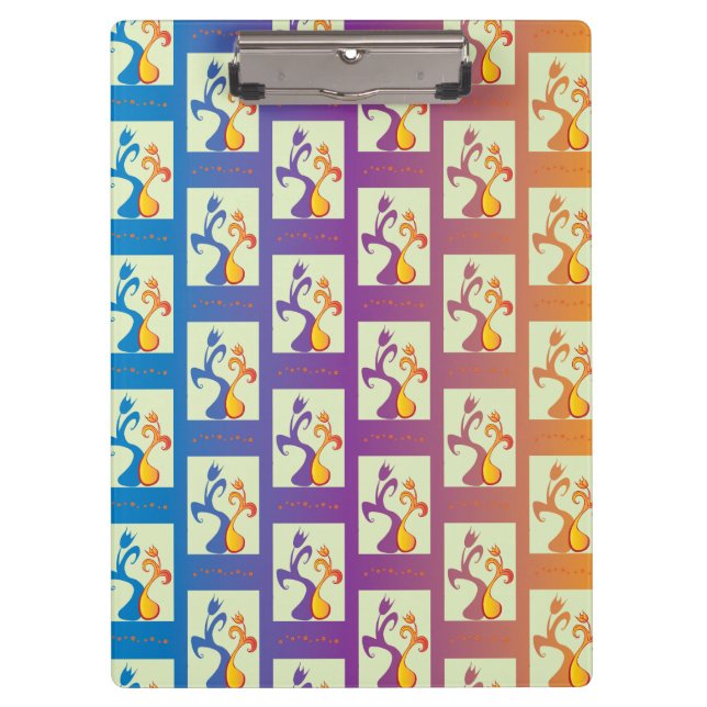 Modern Blue, purple, orange Tulip Couple Floral Clipboard (Front)