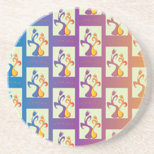 Modern Blue, purple, orange Tulip Couple Floral Coaster