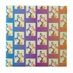 Modern Blue, purple, orange Tulip Couple Floral Tile