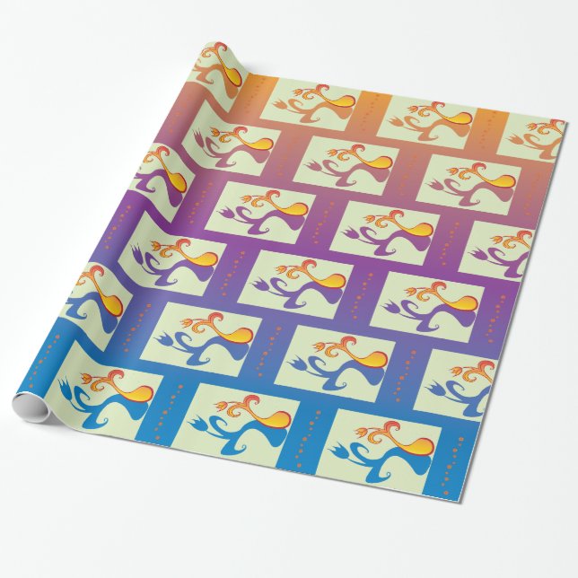 Modern Blue, purple, orange Tulip Couple Floral Wrapping Paper (Unrolled)