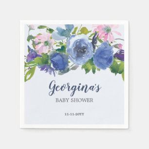 Modern Blue Purple Pink Floral Girl Baby Shower Napkin