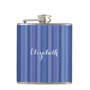 Modern Blue Purple Stripe Custom Name Hip Flask