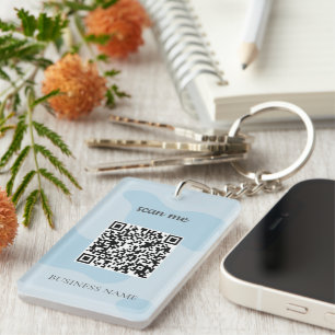 Modern Blue QR Code Business Logo Custom  Key Ring