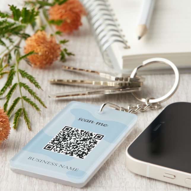 Modern Blue QR Code Business Logo Custom  Key Ring (Front Right)