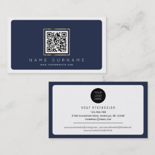 Modern Blue QR code networking barcode trendy Business Card