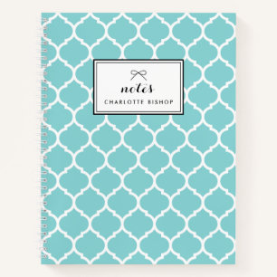 Modern Blue Quatrefoil Pattern Personalised Notebook