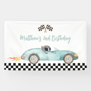 Modern Blue Race Car Birthday Banner