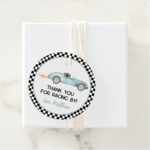 Modern Blue Race Car Birthday Favour Tags