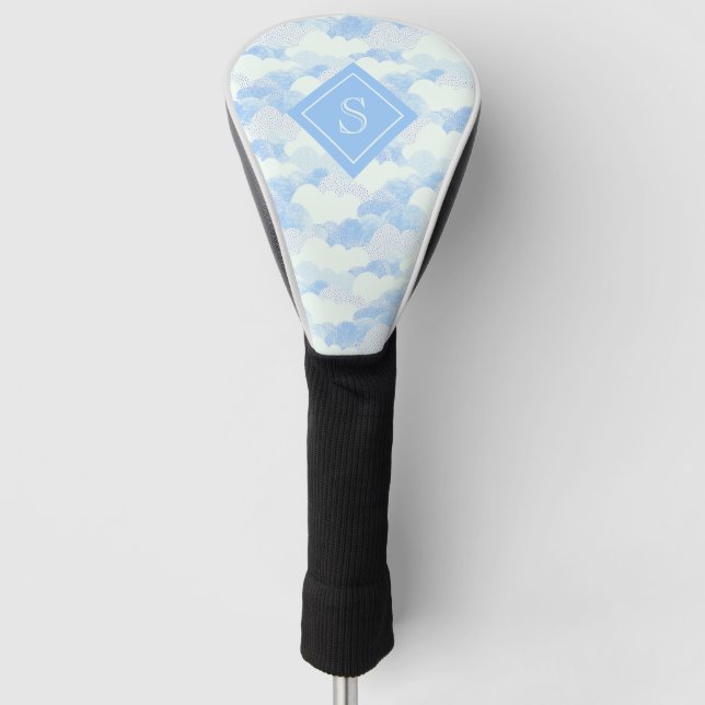 Modern Blue Rain Clouds Monogram Golf Head Cover (Front)