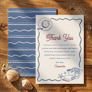 Modern Blue & Red Beach Summer Milestone Birthday Thank You Card
