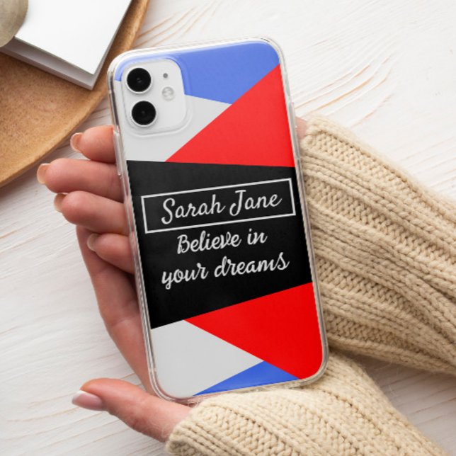Modern blue red Colour block aesthetic Custom name Case-Mate iPhone Case (Creator Uploaded)