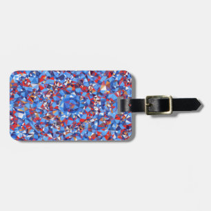 Modern Blue Red Fractal Abstract Geometric Luggage Tag
