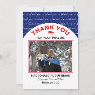 Modern Blue Red Graduate Photo Thank You Card