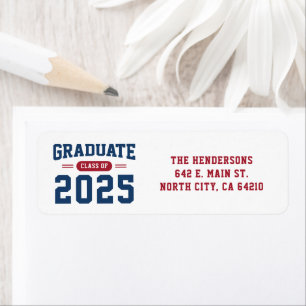 Modern Blue Red Graduation Return Address Label