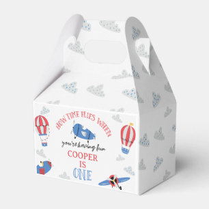 Modern Blue Red Plane How Time Flies 1st Birthday Favour Box