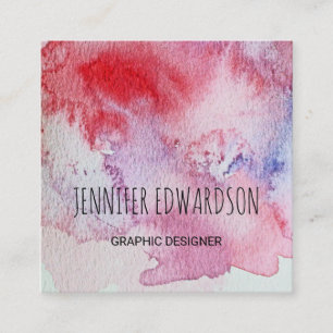 Modern blue red watercolor splatter splash square business card
