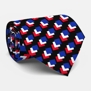 Modern Blue Red & White Squares on Black Tie