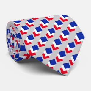 Modern Blue Red & White Squares on Light Grey Tie
