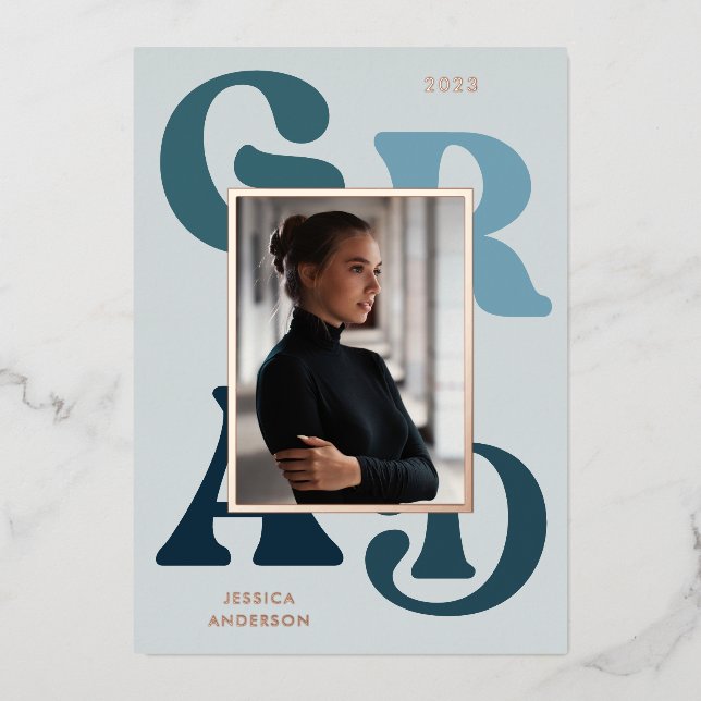 Modern Blue Retro Typography Photo 2022 Graduation (Front)