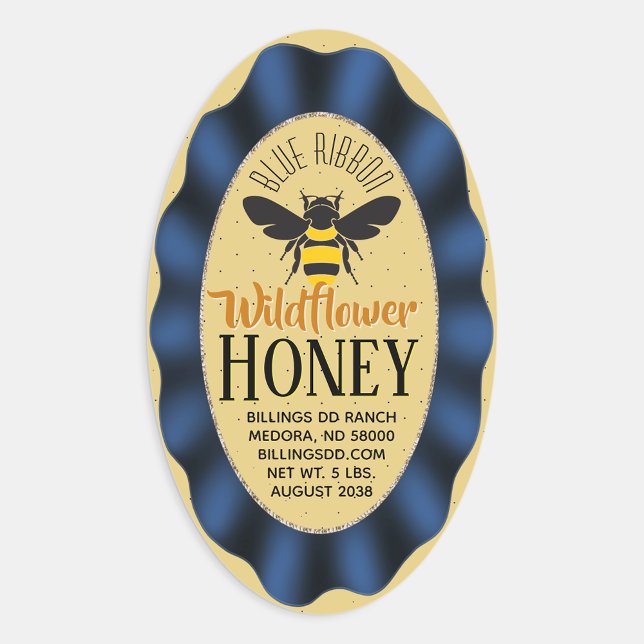 Modern Blue Ribbon Gold Honey Jar Stickers (Creator Uploaded)