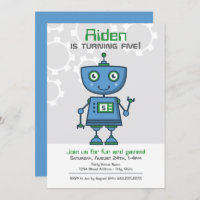 Modern Blue Robot Boys Birthday Party