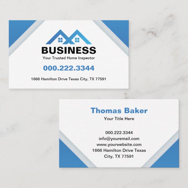 Modern Blue Roof House Logo Real Estate Business Card (Front/Back)