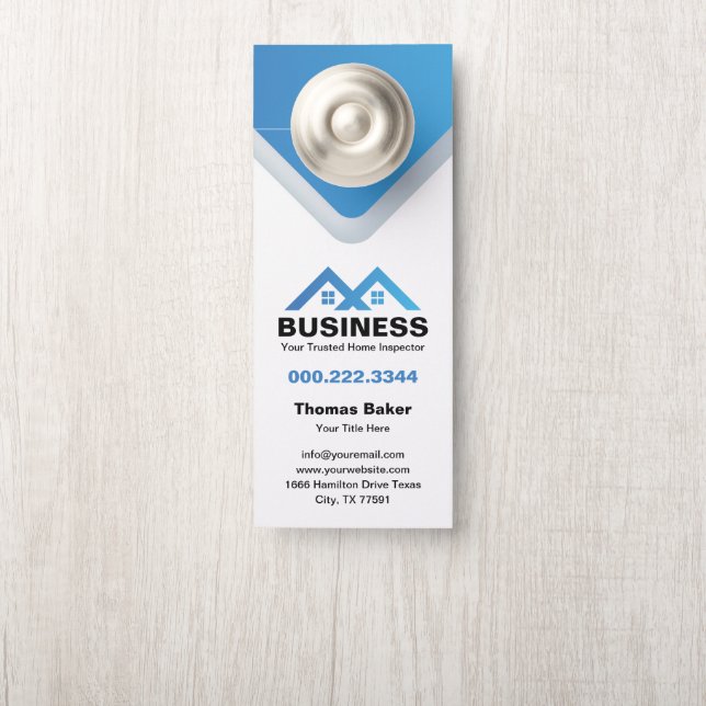 Modern Blue Roof House Logo Real Estate Door Hanger (On Knob)