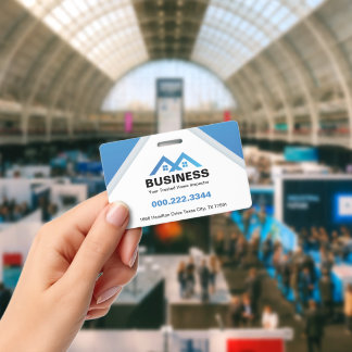 Modern Blue Roof House Logo Real Estate ID Badge