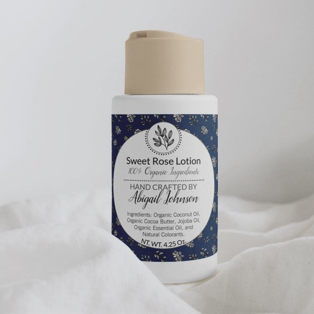 Modern Blue Rose & Leaves Bath & Body / Candle Square Sticker (Creator Uploaded)